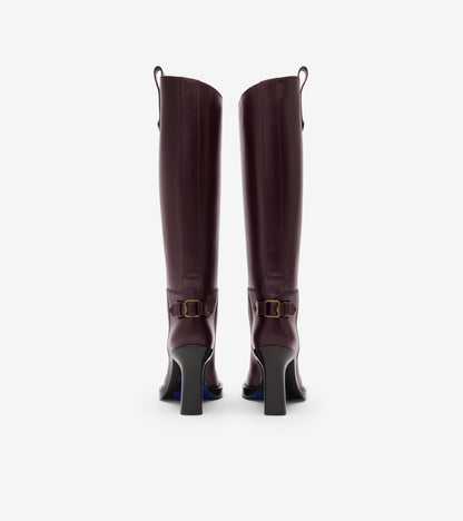 Leather Cavalier Heel Boots in Mahogany red