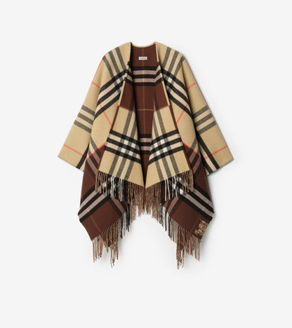 Contrast Check Cashmere Wool Cape in Marlborough grey/charcoal grey