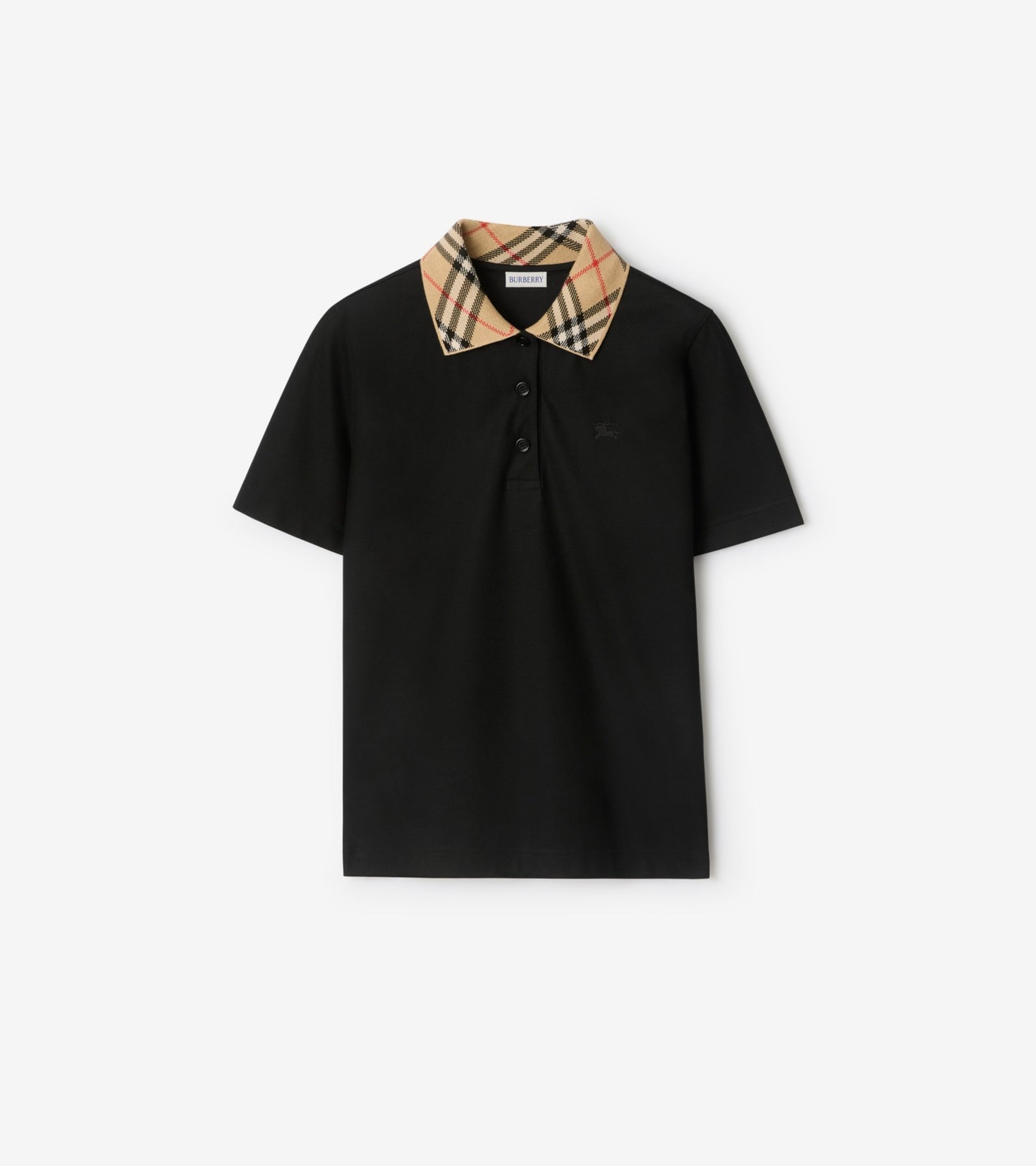 Check Collar Cotton Polo Shirt in Black