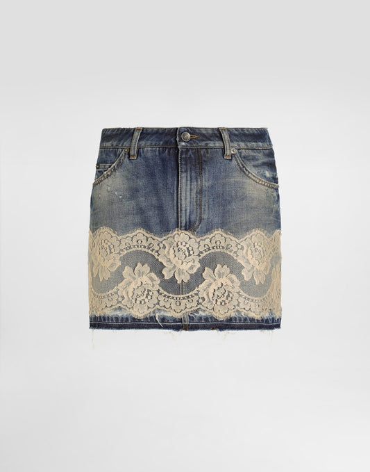 Denim skirt with lace