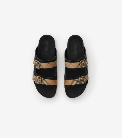Check Suede Urchin Sandals in Black
