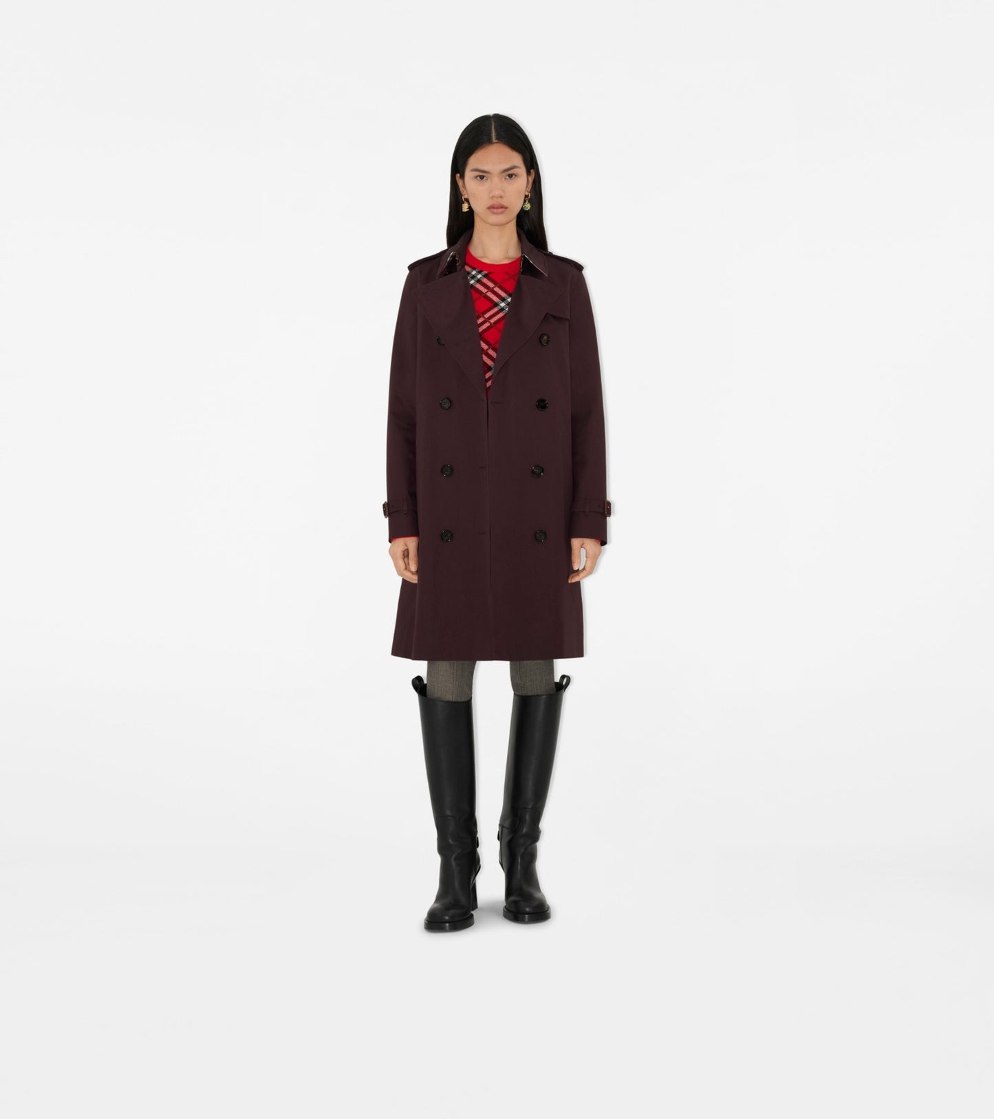Mid-length Gabardine Kensington Trench Coat in Wine red
