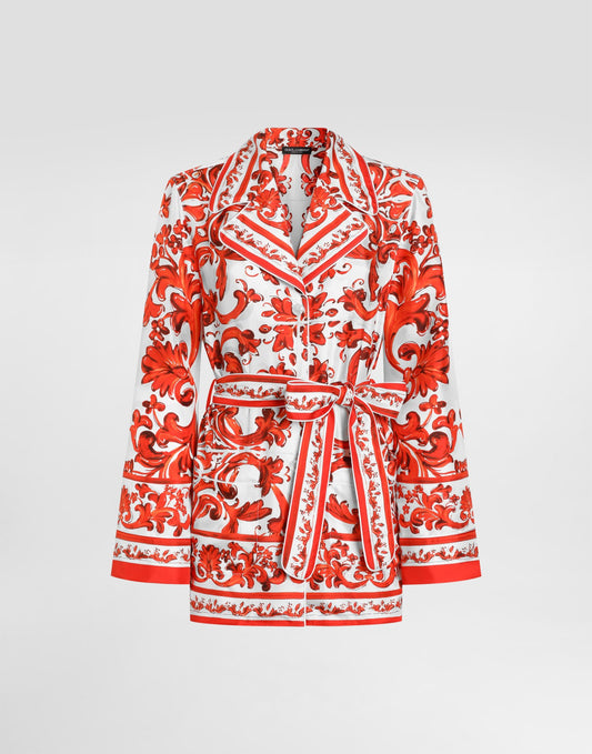 Majolica-print silk vanity shirt