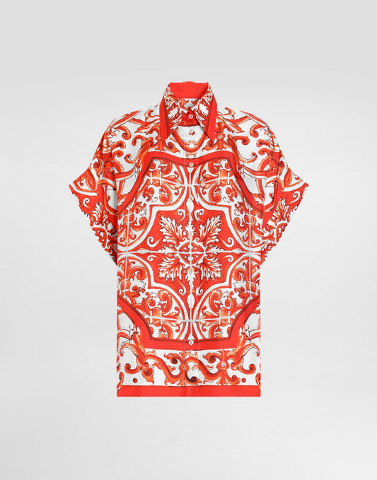 Majolica-print silk shirt
