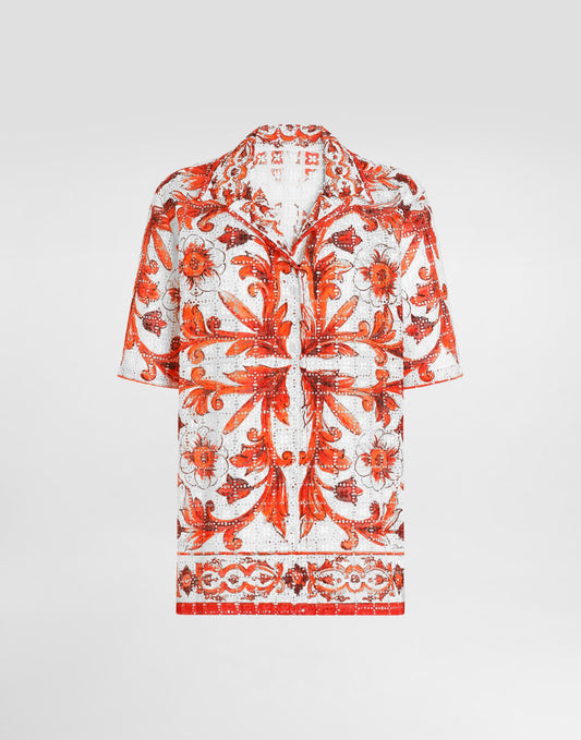 Majolica-print broderie anglaise lace shirt