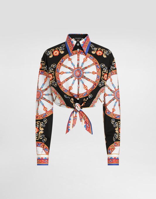 Carretto-print cotton poplin shirt