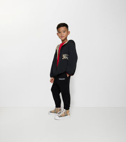 Reversible Check Hooded Jacket in Sand beige