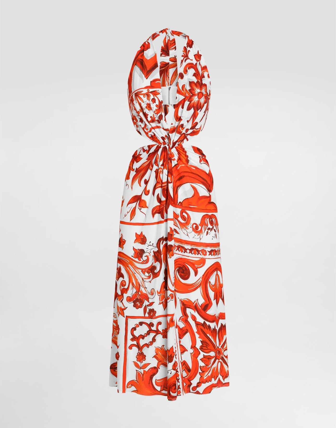 Majolica-print viscose organzine long dress