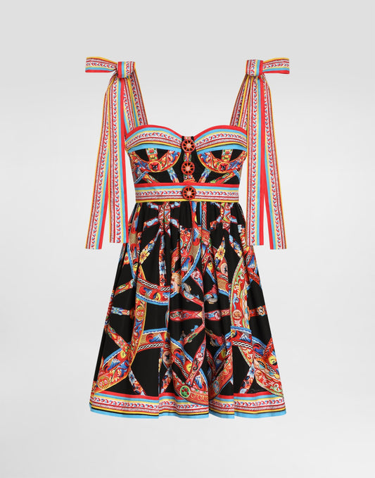 Carretto-print poplin dress