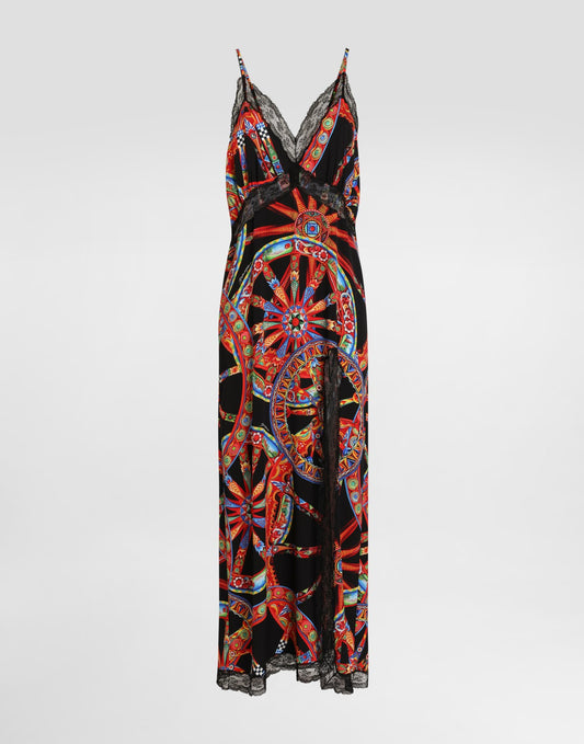 Carretto-print charmeuse slip dress