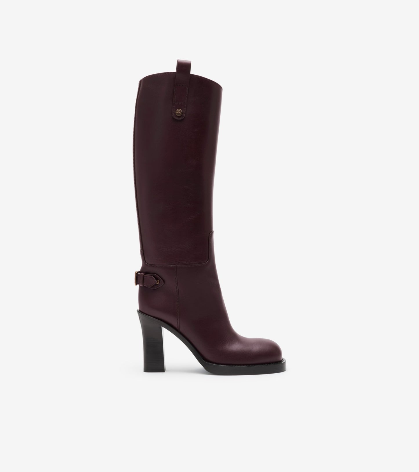 Leather Cavalier Heel Boots in Black