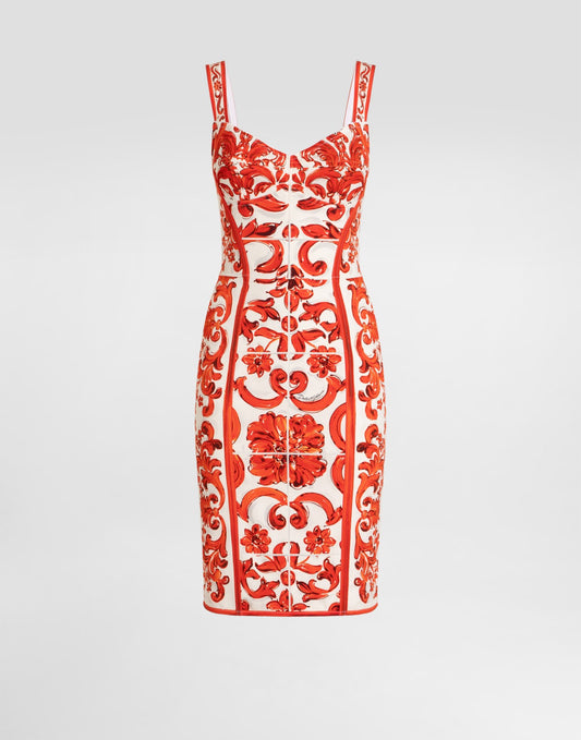 Majolica-print charmeuse short dress