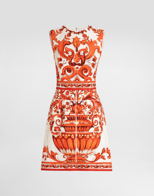 Majolica-print short dress