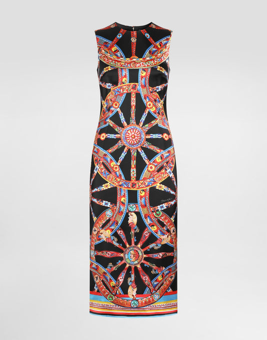Carretto-print satin dress