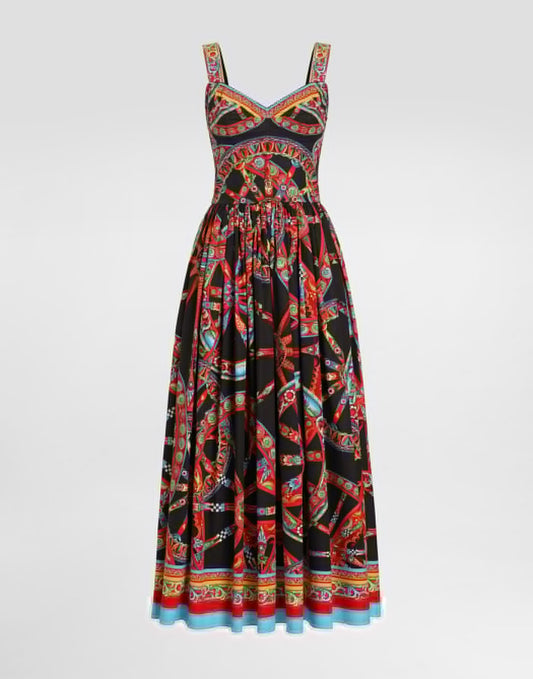 Carretto-print poplin dress