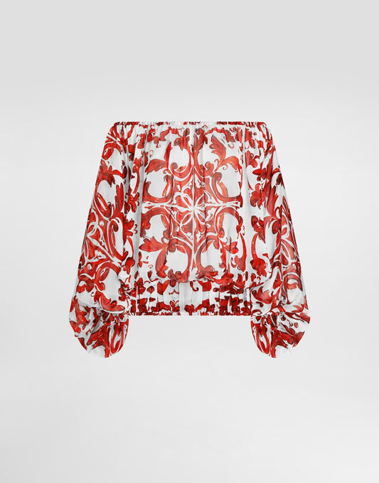 Majolica-print poplin top