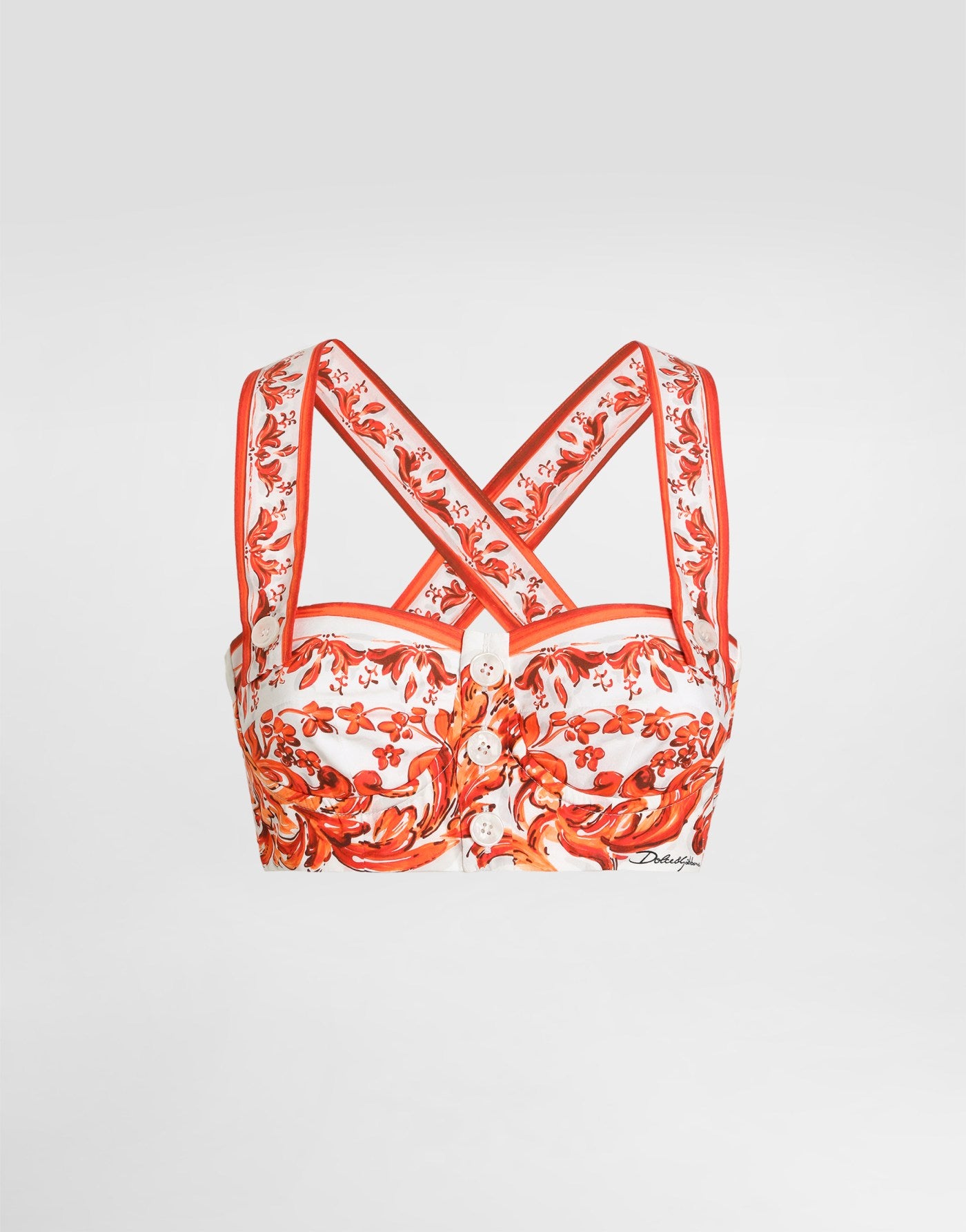 Majolica-print poplin bustier top