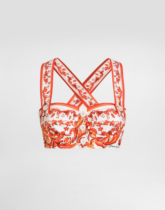 Majolica-print poplin bustier top