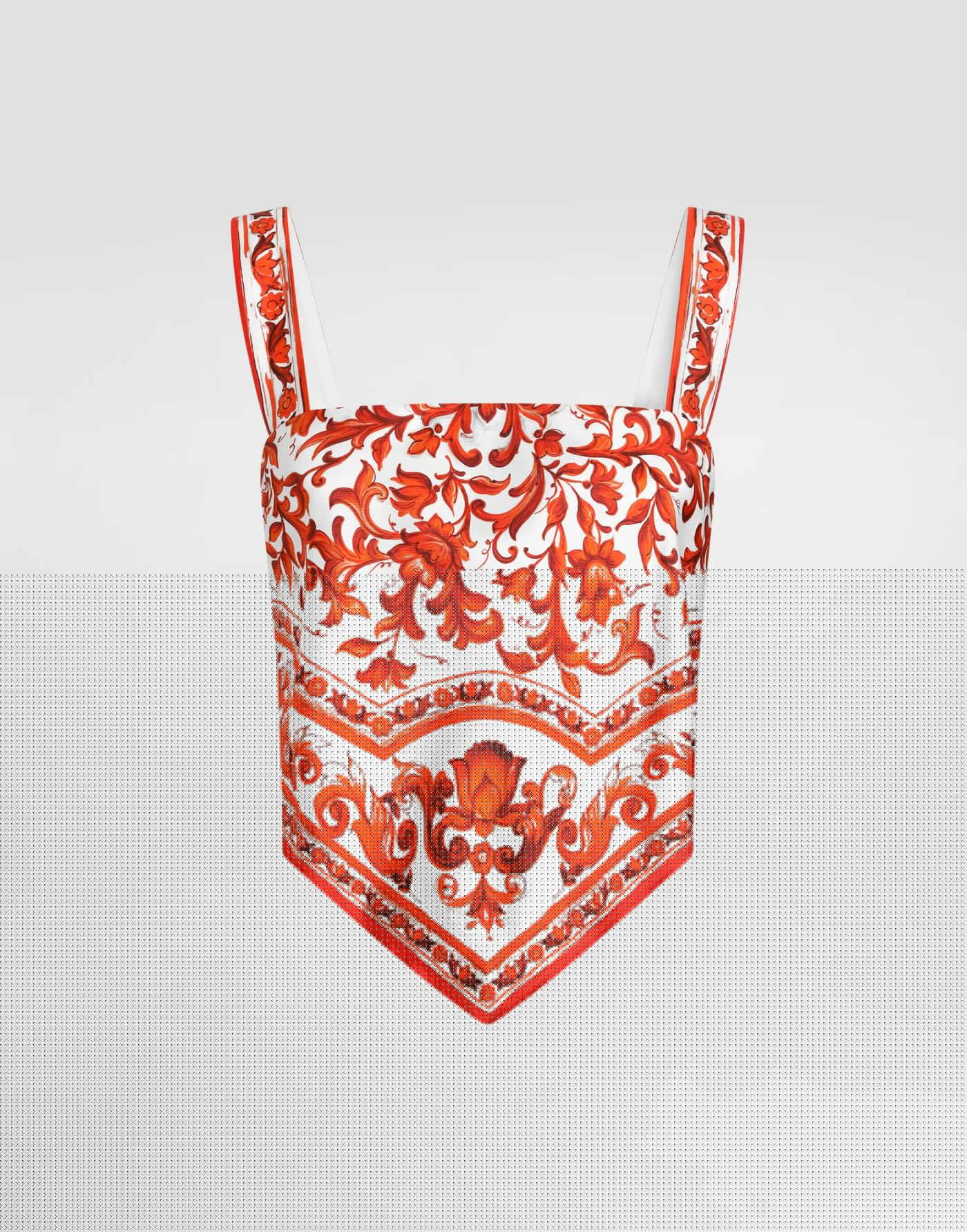 Majolica-print silk twill bustier top