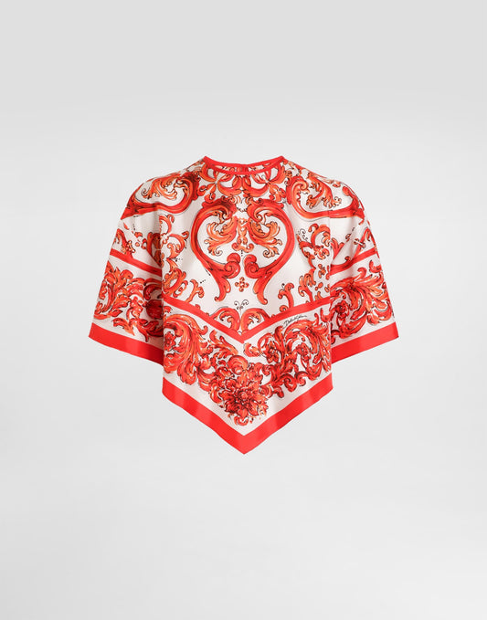 Majolica-print silk top