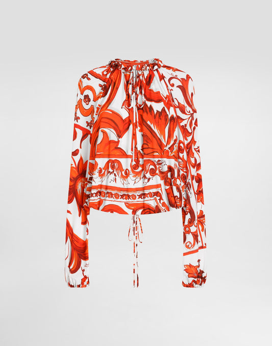 Majolica-print organzine top