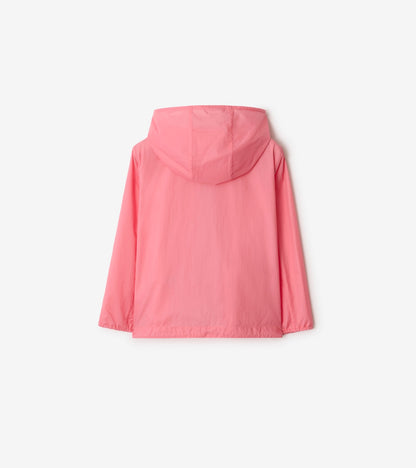 Checker-tape Nylon Hooded Jacket in Flamingo pink