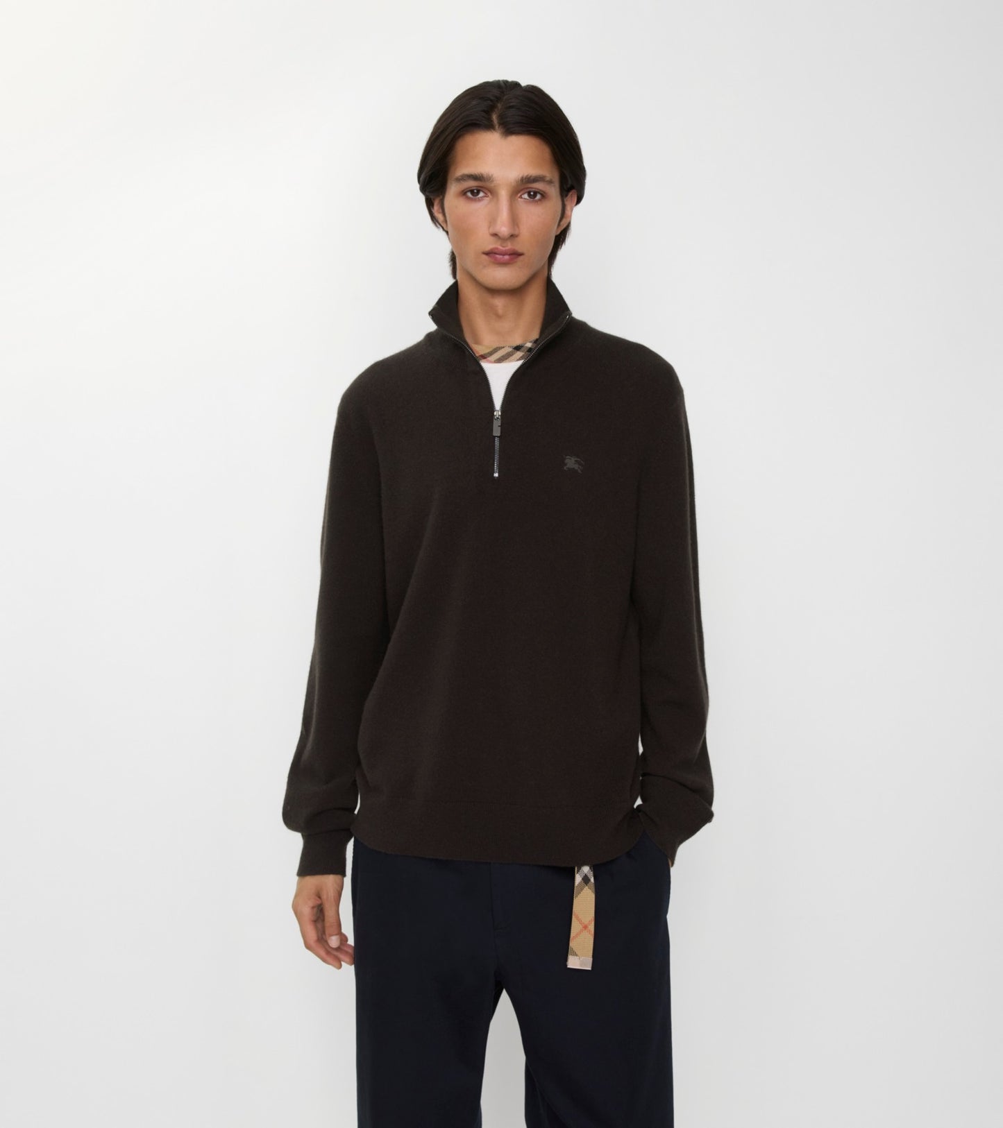 Cashmere Blend Half-zip Sweater in Scorched brown