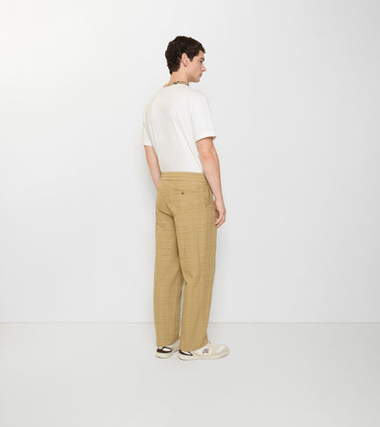 Textured Check Cotton Trousers in Sandstorm beige