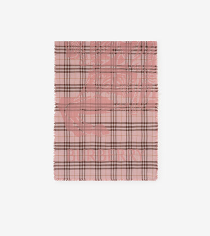 Wide Knight Check Wool Silk Scarf in Sand beige