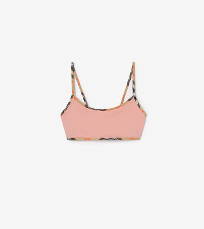 Check Trim Bikini Top in White