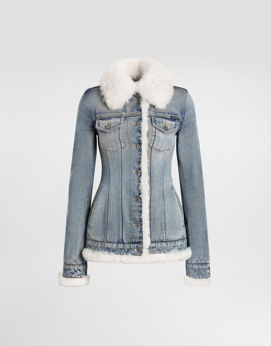 Denim jacket with fur effect details