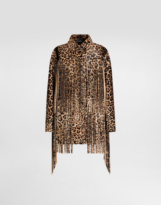 Leopard-print fringed jacket