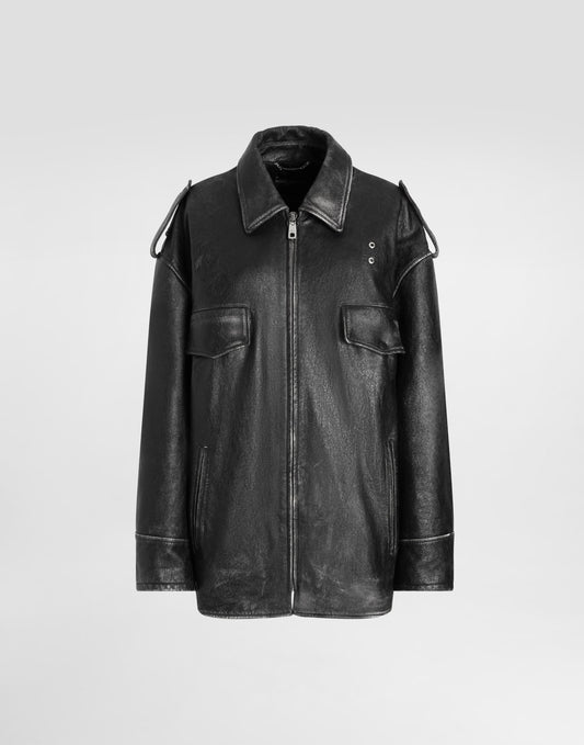 Vintage-effect leather jacket
