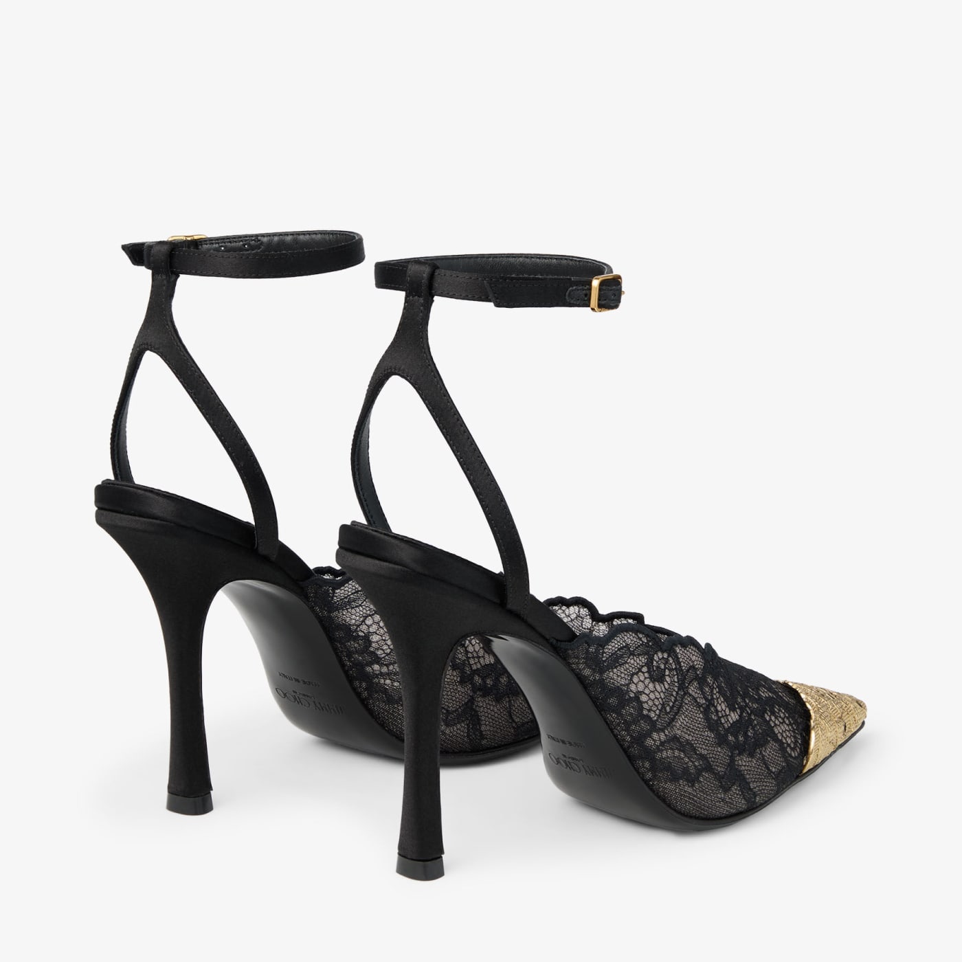 Faiz 100 Black Jimmy Choo Lace Pumps with Metal Lace Detail