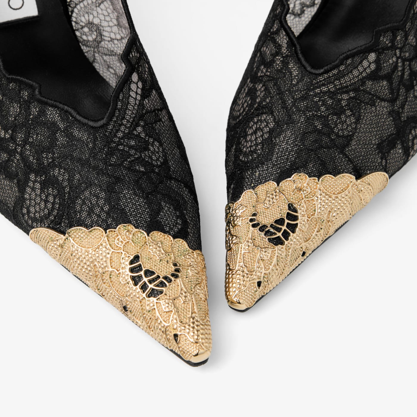 Faiz 100 Black Jimmy Choo Lace Pumps with Metal Lace Detail