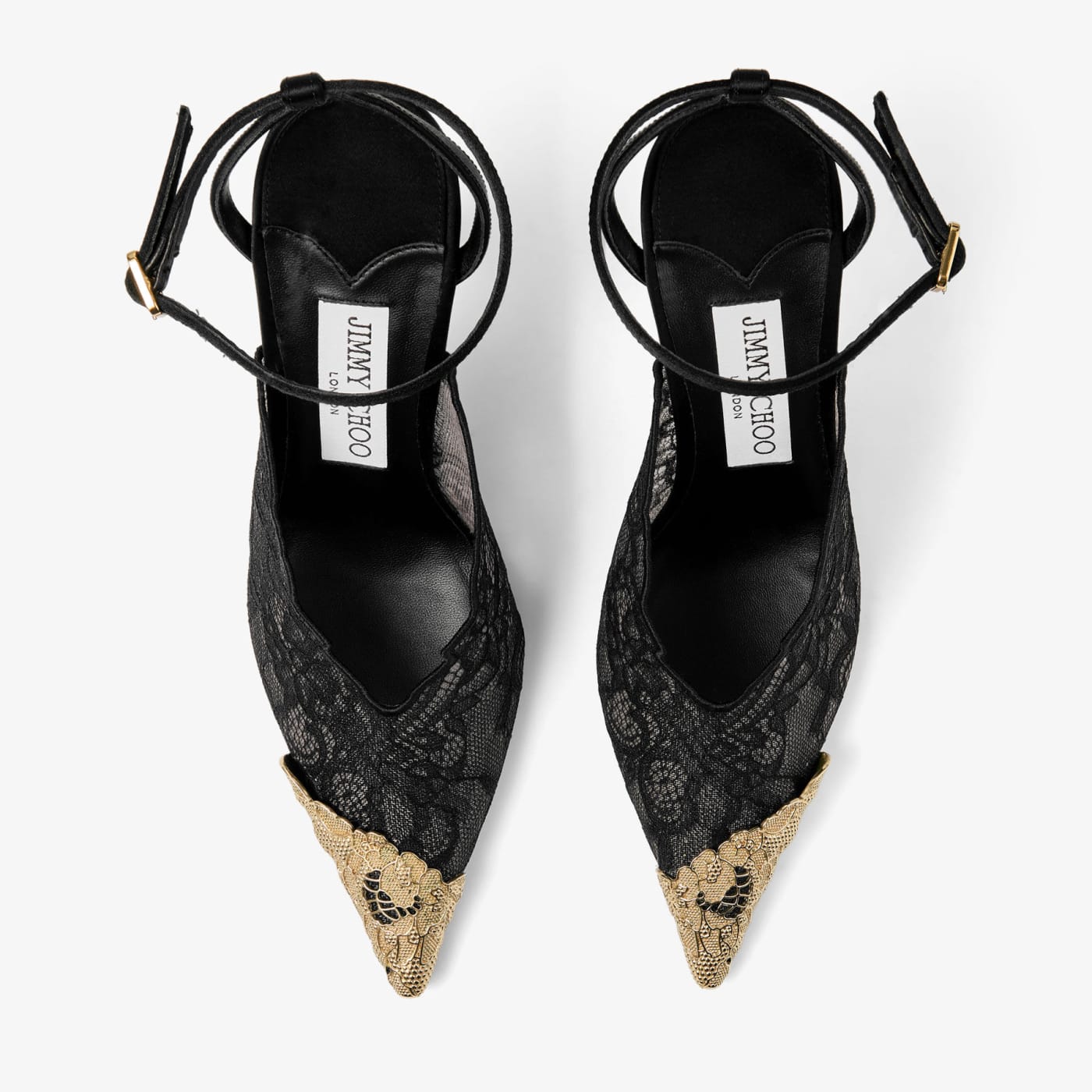 Faiz 100 Black Jimmy Choo Lace Pumps with Metal Lace Detail