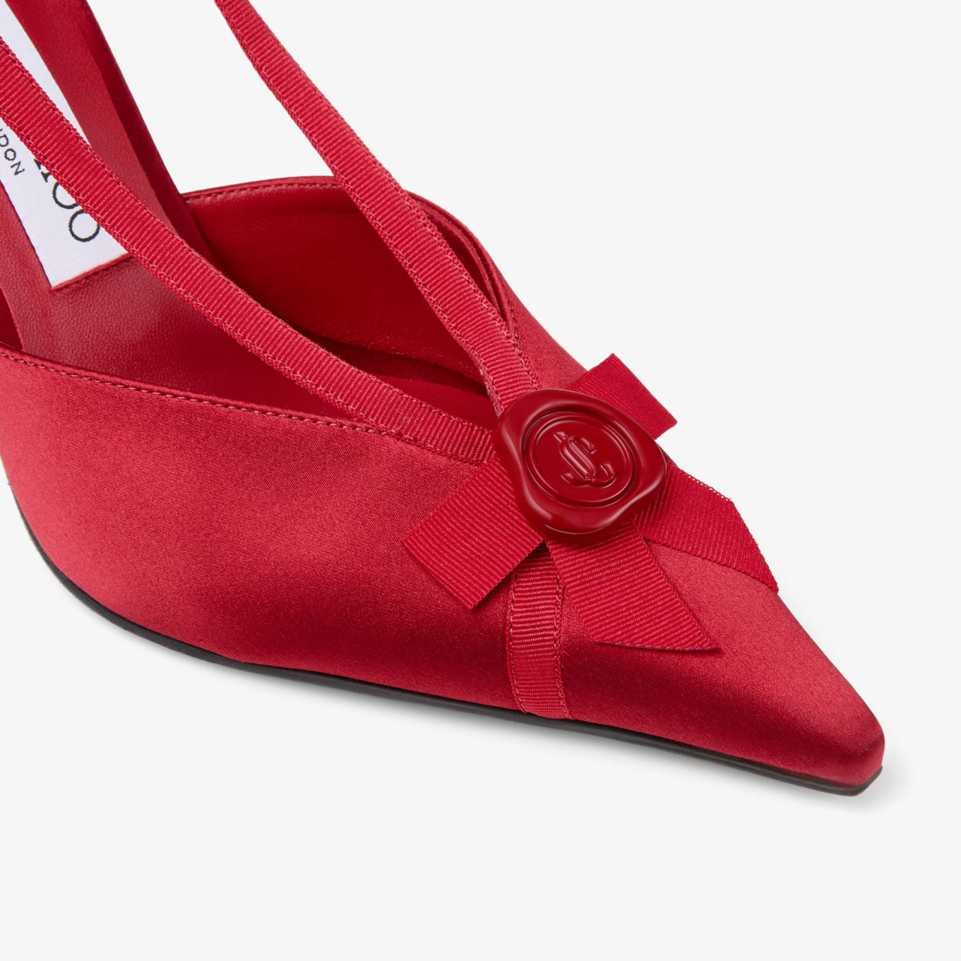 Faya 95 Ruby Red Satin and Grosgrain Slingbacks