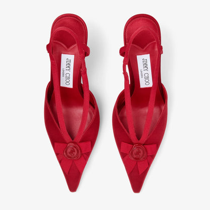 Faya 95 Ruby Red Satin and Grosgrain Slingbacks