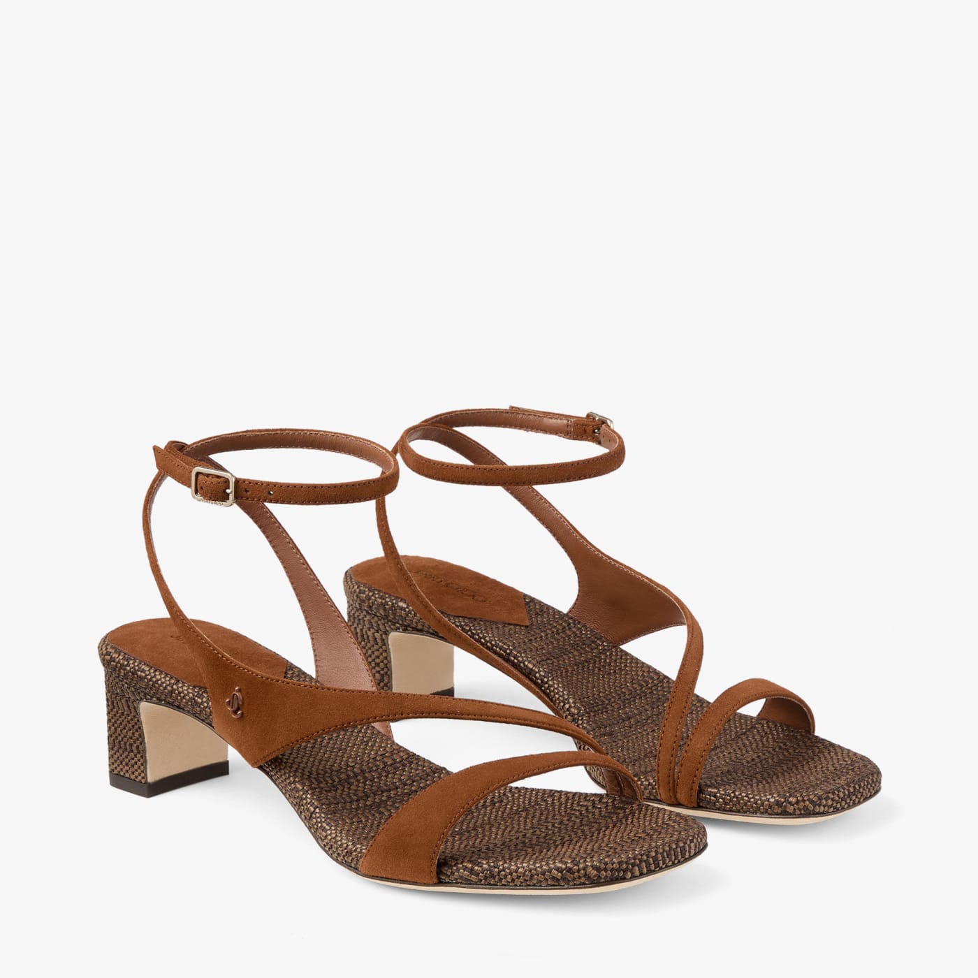 Faye 45 Tan Suede and Fine Raffia Sandals