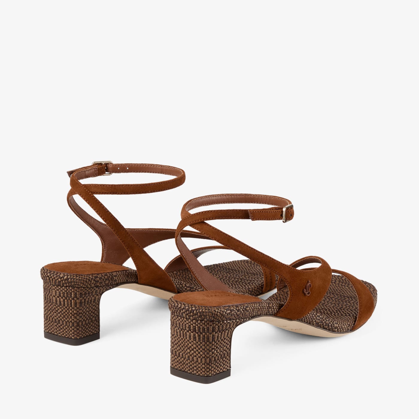Faye 45 Tan Suede and Fine Raffia Sandals