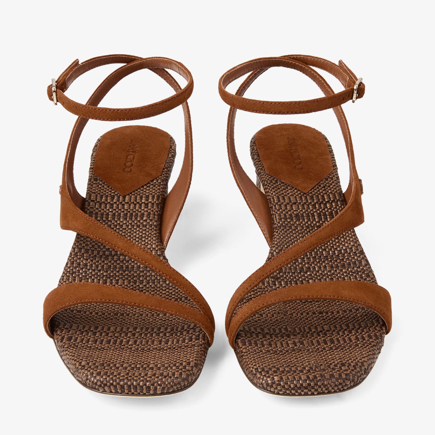 Faye 45 Tan Suede and Fine Raffia Sandals