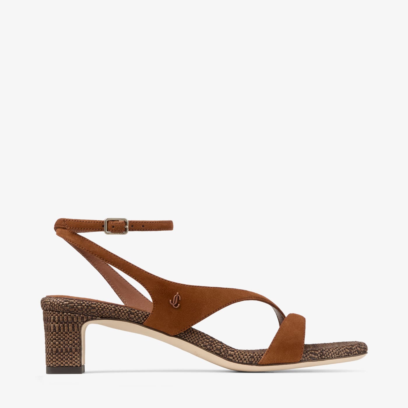 Faye 45 Tan Suede and Fine Raffia Sandals