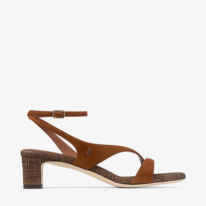 Faye 45 Tan Suede and Fine Raffia Sandals