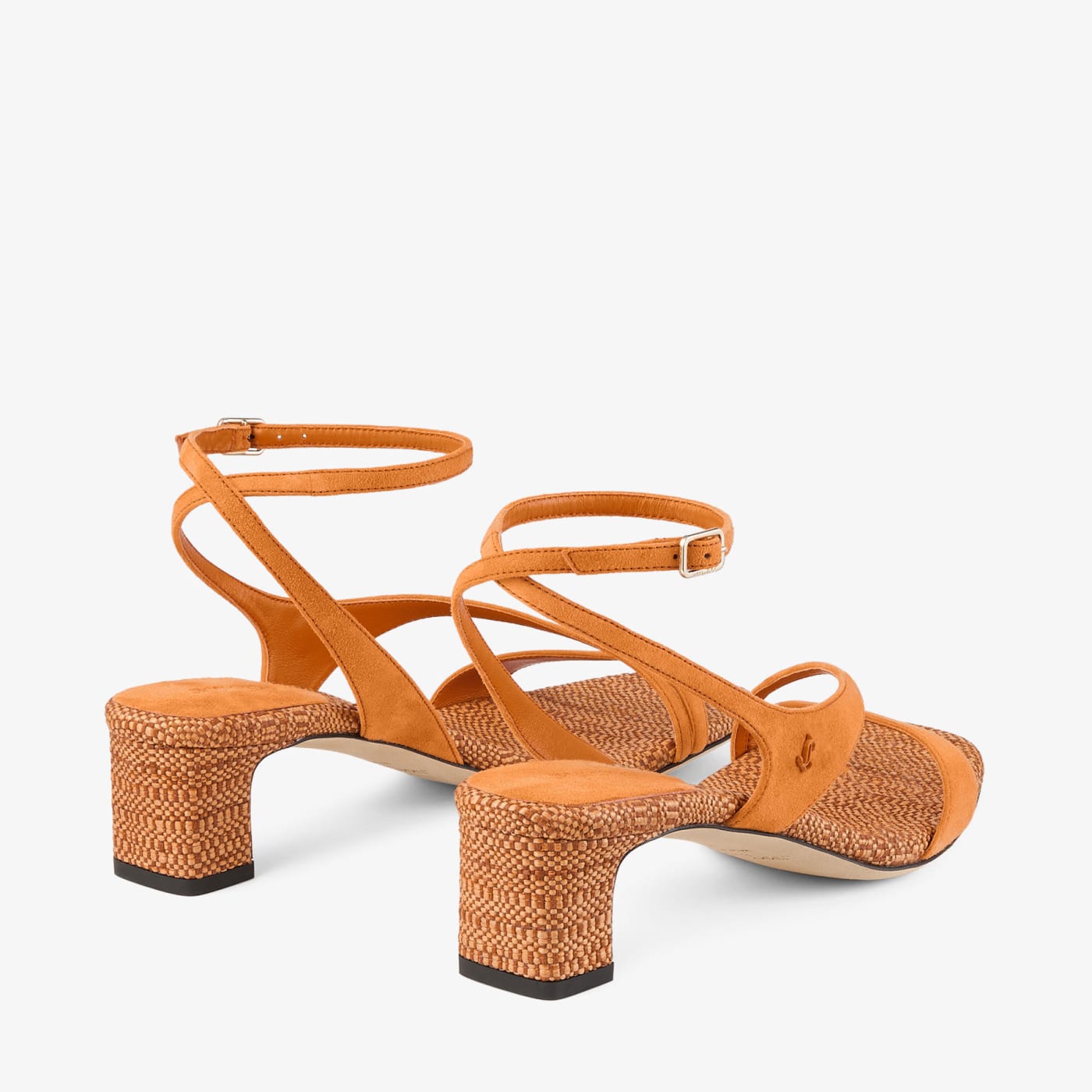 Faye 45 Sunset Orange Suede and Fine Raffia Sandals
