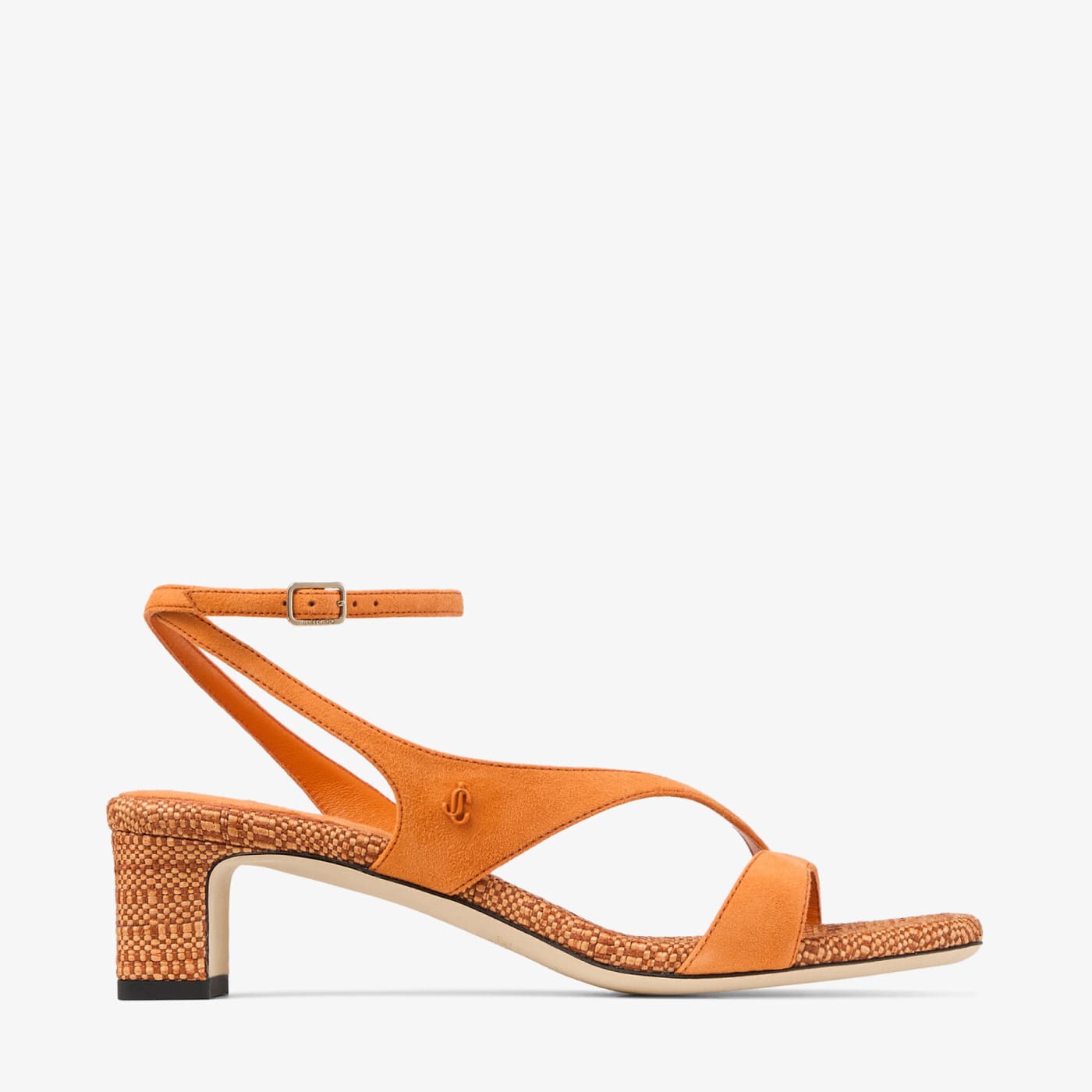 Faye 45 Sunset Orange Suede and Fine Raffia Sandals