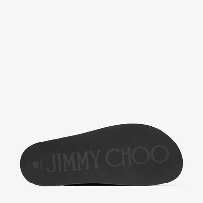 Fayence Sandal Black Leather Flat Sandals with Pearl Embellishment