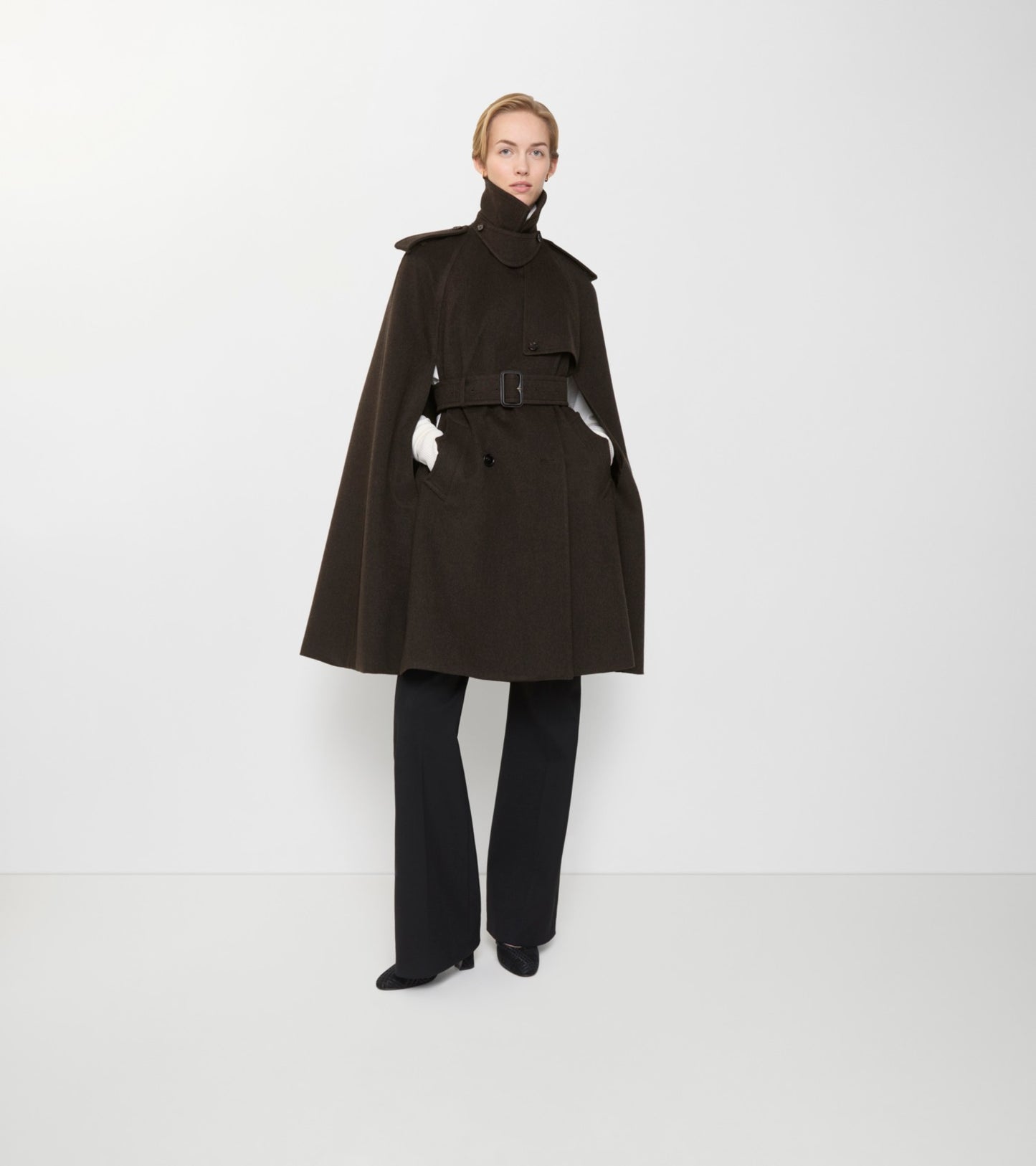 Cashmere Belmont Trench Cape in Cog brown melange