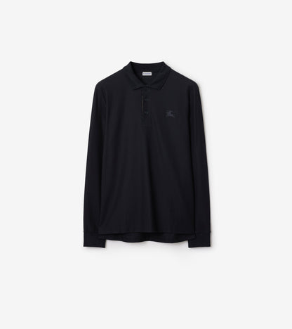 Long-sleeve Cotton Polo Shirt in Clay brown