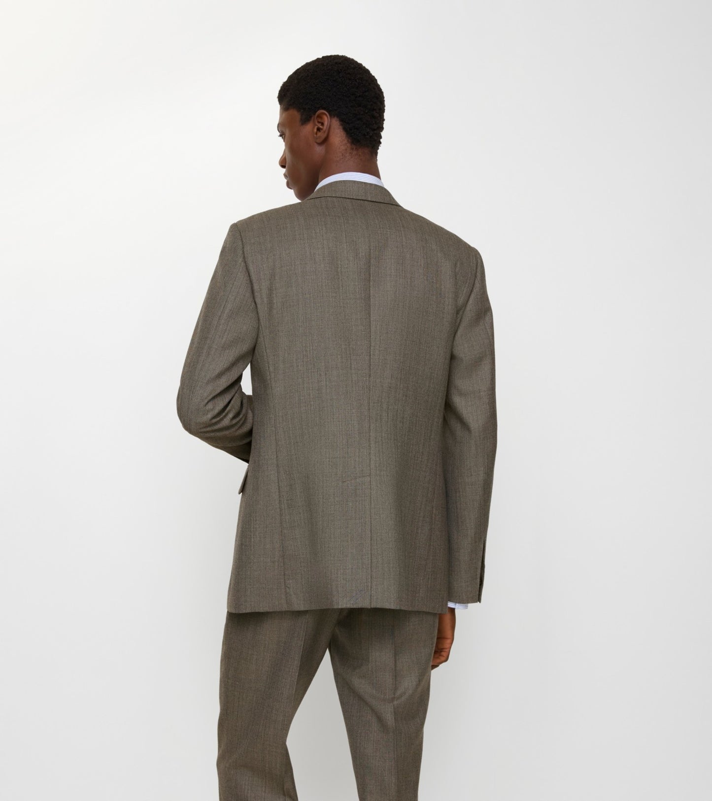 Sharkskin Wool Tailored Jacket in Soil brown/calico beige