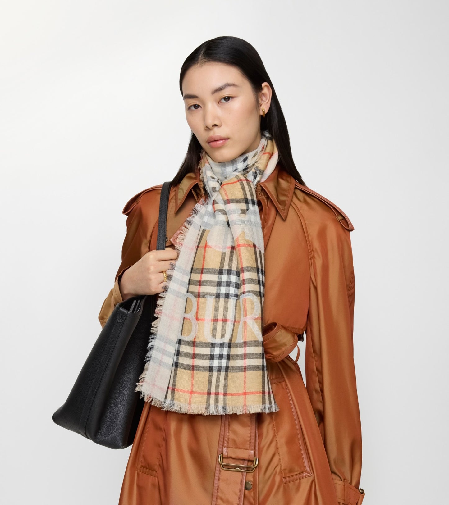 Wide Knight Check Wool Silk Scarf in Sand beige